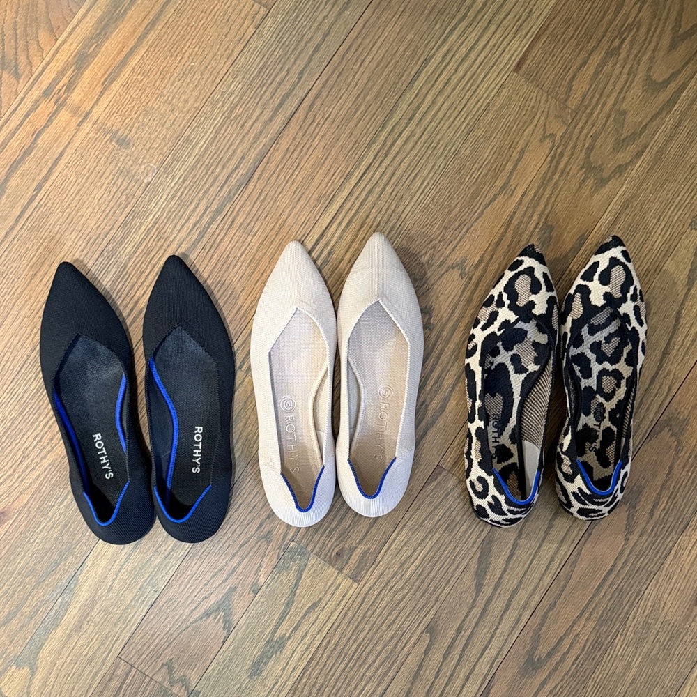 Rothy's Women's Flats - Black, Cream, and Leopard